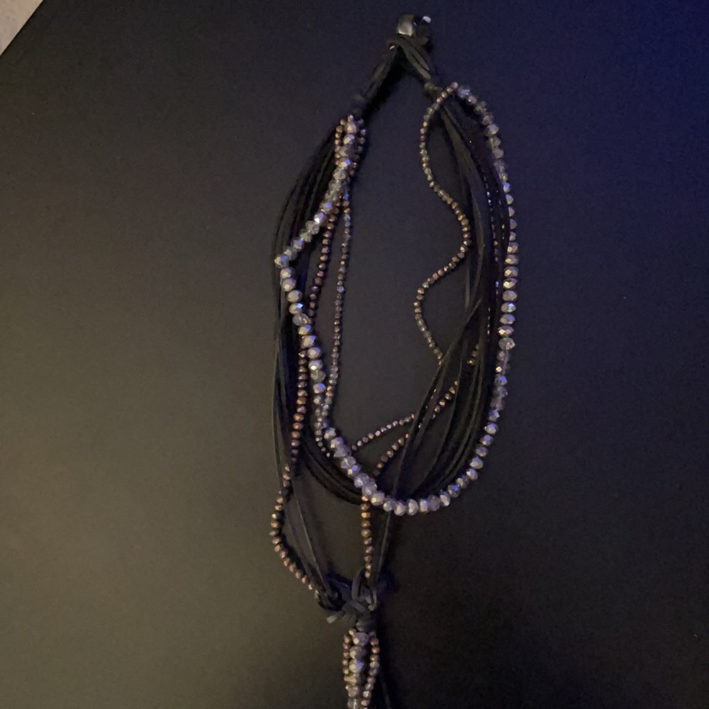 Statement Multiple Layered Leather And Stone Lari… - image 2